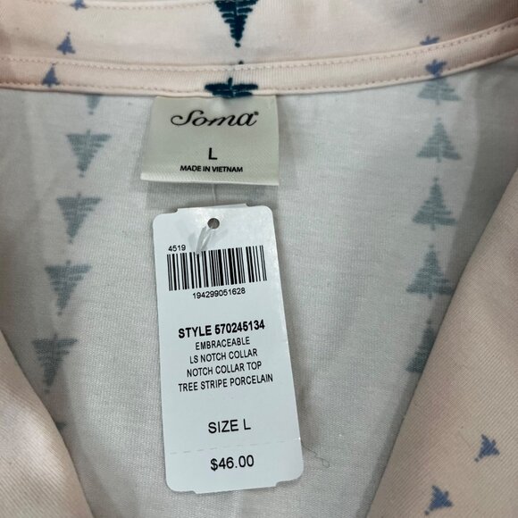 Soma Women's Notch Collar Button-Up Pajama Top Tree Stripe Porcelain Size L - Picture 3 of 4